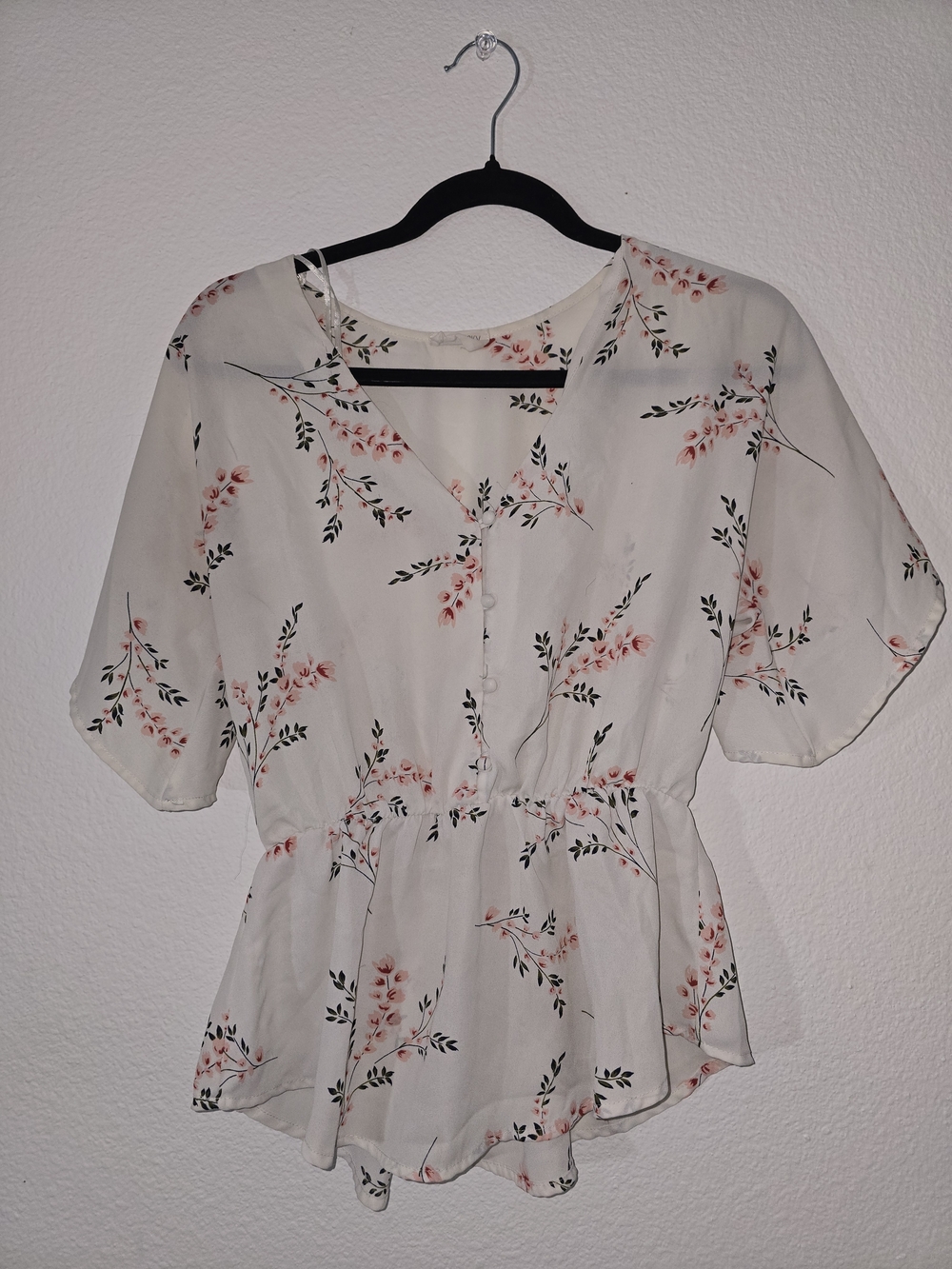 Sienna Sky White Peplum Blouse with Pink Floral Print
